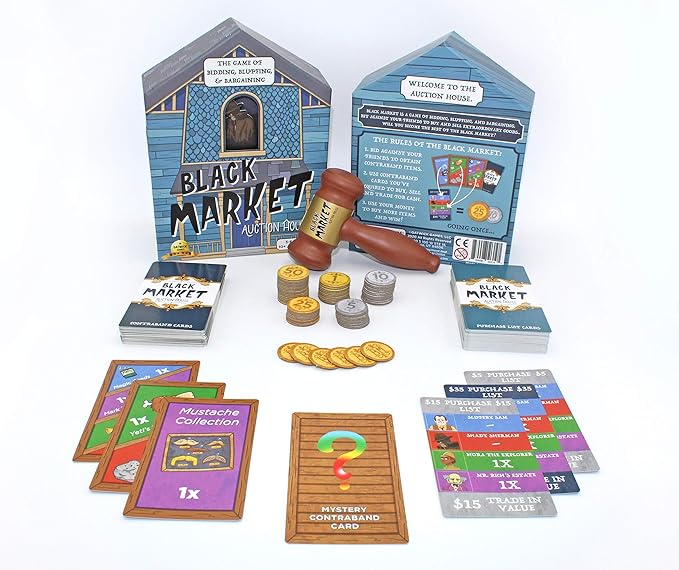 Black Market Auction House - A Game of Bidding, Bluffing & Bargaining, Adult Games for Game Night and Family Game Night, Board Games for Teens, 2-6 Players
