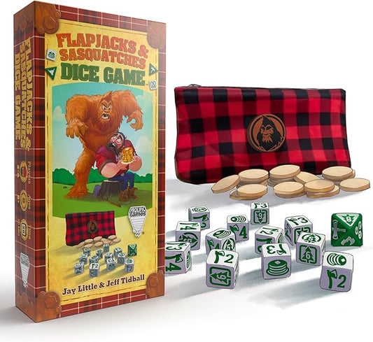 Prolific Games Flapjacks & Sasquatches Lumberjack Dice Game – Quick-Playing in a Zippered Travel Pouch – Great for Camping & Car Trips – Adults, Teens, and Kids – 2 to 6 Players – Ages 8+