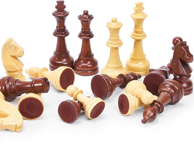 Vamslove Wooden Chess Pieces Large 4.5'' King Set of 32 Luxury Staunton Wood Chessmen for Chess Game Board (Chess Pieces Only), Velvet Storage Bags Included