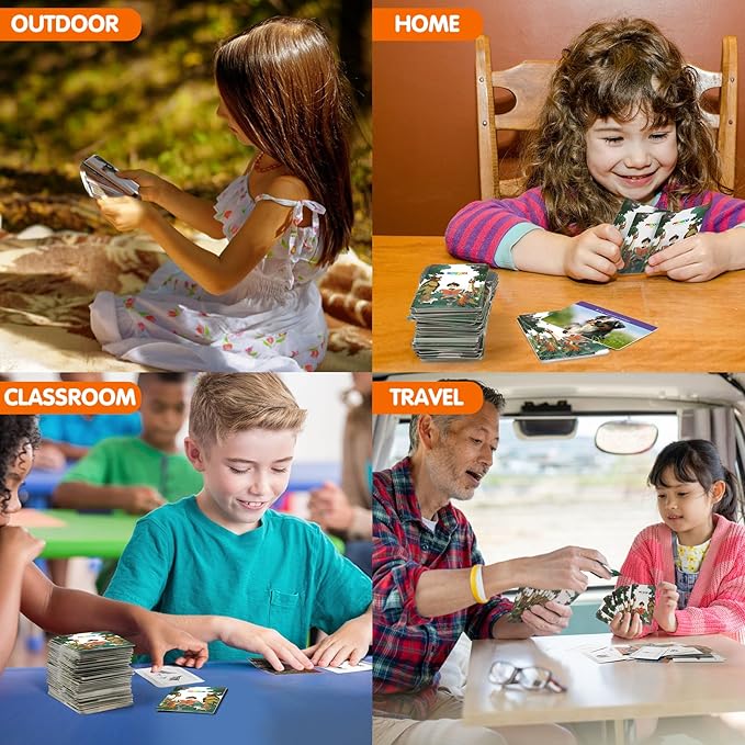 MEROCO Safari Animal Tracks Card Game, Farm Animal Flash Cards, Matching Game - Kids Science Learning Educational Toys for Homeschool, Preschool, Autism - 3 Years Old & Up