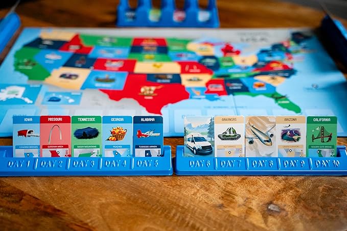 10 Days in The USA | Family Road Trip Board Game for All Ages | Designed by Alan Moon - Designer of Ticket to Ride | 2-4 Players | 30 Min | Ages 8 and Up