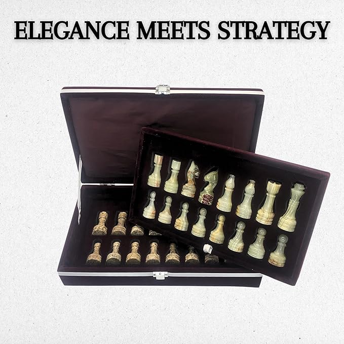 Handcrafted Premium Marble Chess Pieces Set – Elegant 32-Piece Replacement for 12-15 Inch Chess Boards Storage Box (Coral and Green)