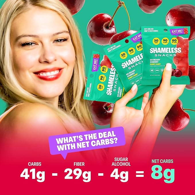 Shameless Snacks - Healthy Low Calorie Snacks, Low Carb Keto Gummies (Gluten Free Candy) - 6 Pack So Beary Cherry