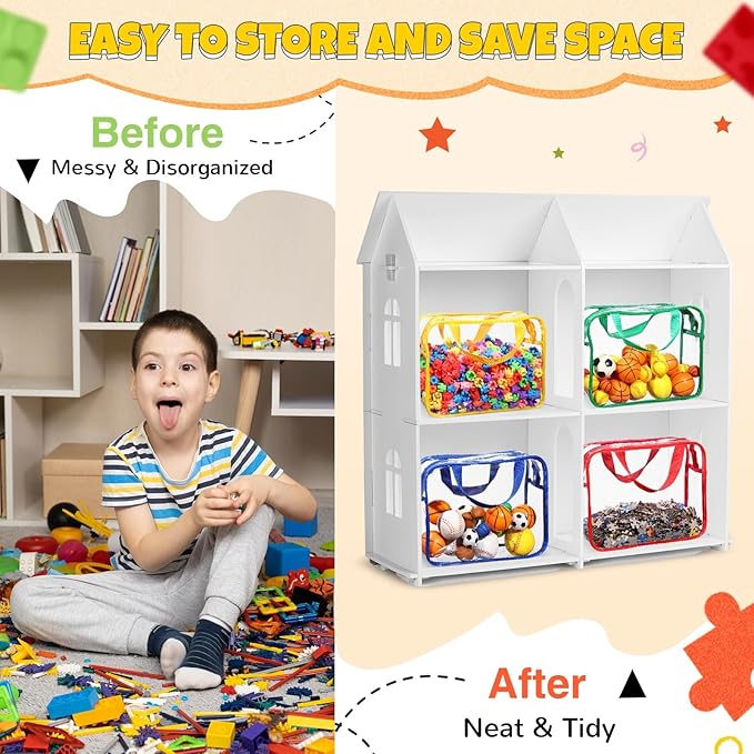 Sanwuta 4 Packs Large Toy Storage Bags Reusable Clear PVC Organizing Case Bags with Two Handles Waterproof Toy Container for Board Games, Building Blocks, Puzzles, Small Toys and Kids Books(Bright)