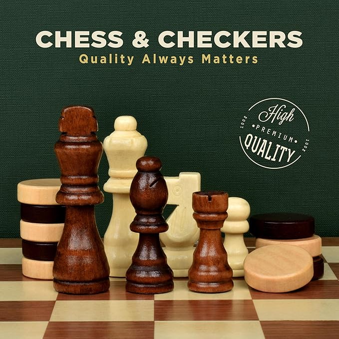 2 in 1 Magnetic Chess Set & Checkers Board Game for Adults and Kids - 15" Chess Tournament Chessboard with Magnetic Pieces - Free E-Book with Chess Puzzles