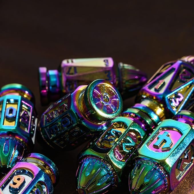 UDIXI Metal DND Bullet Dice Set with Unique Container, 7-Die Polyhedral Dice Set Cool Style for D&D, Role Playing Game or Other Tabletop Games（Colorful）