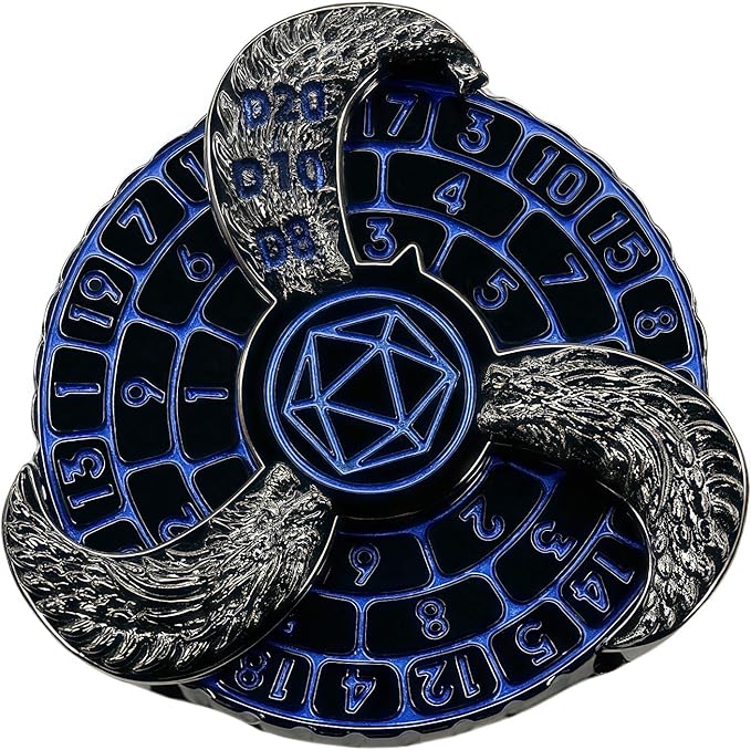 D&D Themed Fidget Spinner, dice Spinner, D4,D6, D8, D10, D12,D20,D% 7-in-1 Metal dice, Perfect for D&D Dungeons and Dragons, RPG and Pathfinder Role Playing Games (Black Blue)