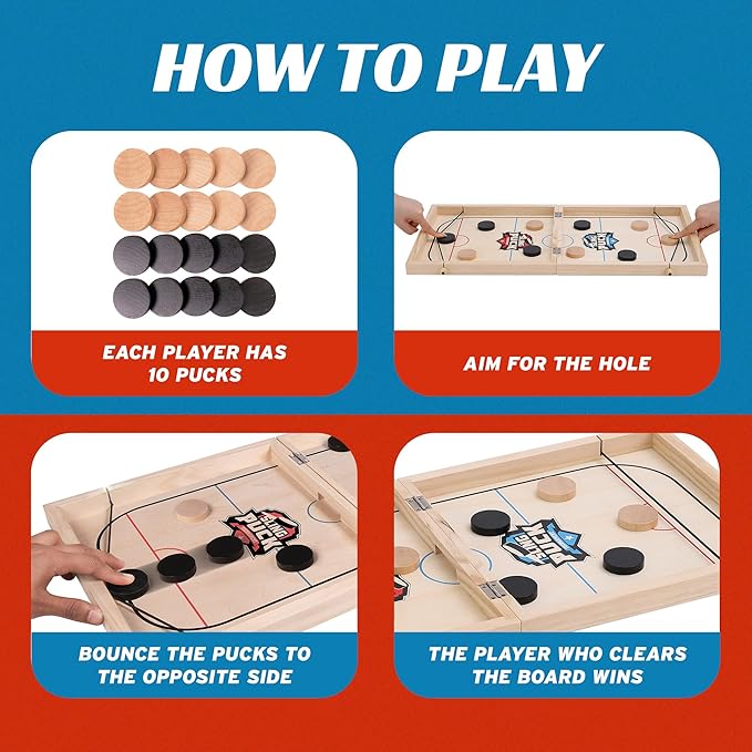 Fast Sling Puck Table Board Game I Wooden Family Indoor Two Player, Table Games for Family - Top Hockey for Adults & Kids, Competitive Parties for Fun