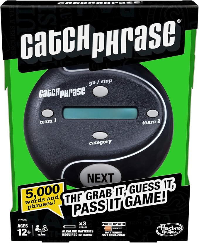 Hasbro Gaming Catch Phrase Electronic Game | Fun Active Handheld Party Games for Adults, Teens, and Kids | Ages 12+ | 4 or More Players, 2 Teams | Portable Family Travel Games (Amazon Exclusive)