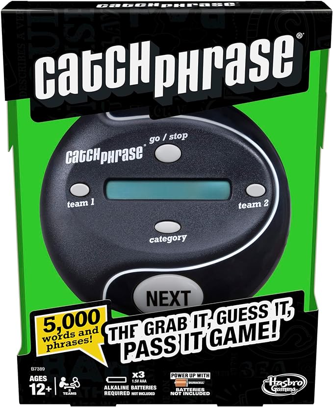Hasbro Gaming Catch Phrase Electronic Game | Fun Active Handheld Party Games for Adults, Teens, and Kids | Ages 12+ | 4 or More Players, 2 Teams | Portable Family Travel Games (Amazon Exclusive)