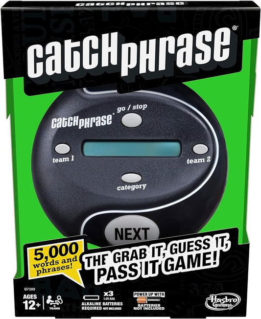 Hasbro Gaming Catch Phrase Electronic Game | Fun Active Handheld Party Games for Adults, Teens, and Kids | Ages 12+ | 4 or More Players, 2 Teams | Portable Family Travel Games (Amazon Exclusive)