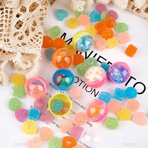 AUEAR, Colorful Small Round Capsules 1.1 Inch Vending Machine Empty Plastic Gumball Containers for Party Favor Prize (50 Packs)
