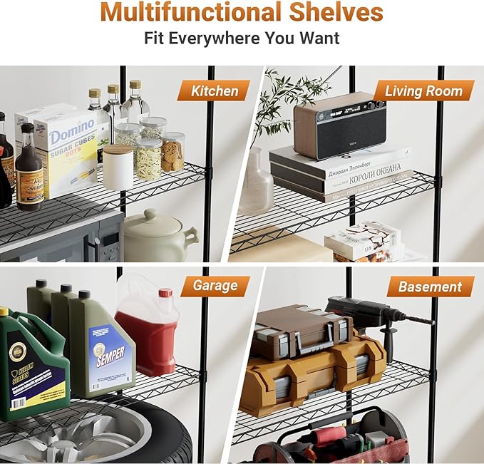 YSSOA Heavy Duty 4-Tier Shelving with Wheels, 35.43" D x 17.72" W x 61.02" H Adjustable Steel Organizer Wire Rack 1400 Lb Capacity, Chrome