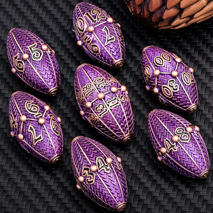 ARUOHHA DND Metal Dice Copper Purple Dragon Egg Dice with Rotating Dragon Egg Shell, Role Playing Game RPG Polyhedral D and D Dice Set D20 D12 D10 D8 D6 D4