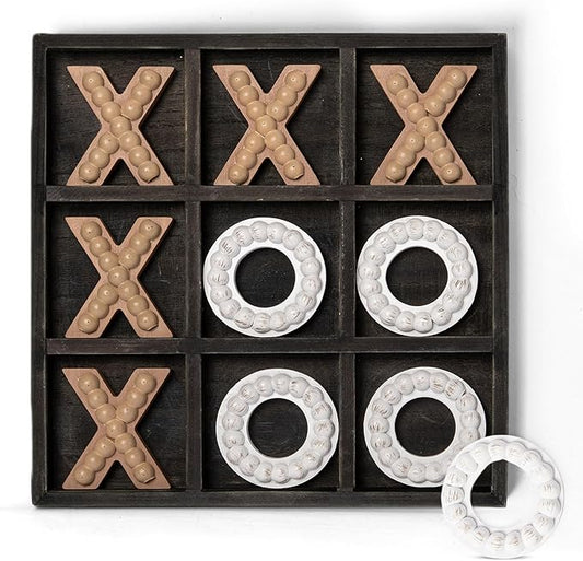 GENMOUS Wooden Tic Tac Toe Game Board for Seniors Family Indoor Game, 10.6 Inch Black Rustic Giant Tic Tac Toe Coffee Table Decor, Tic Tac Toe Board Game Fun for Family Travel Outdoor Game Room Decor