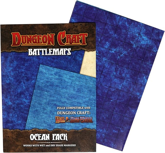 DUNGEON CRAFT Battle Map for DND & RPG – Double-Sided Gloss Laminated 24"x33" Mat with 1" Grid – Wet/Dry Erase Tabletop Terrain – Ocean Pack