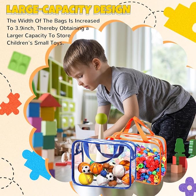 Sanwuta 4 Packs Large Toy Storage Bags Reusable Clear PVC Organizing Case Bags with Two Handles Waterproof Toy Container for Board Games, Building Blocks, Puzzles, Small Toys and Kids Books(Vivid)