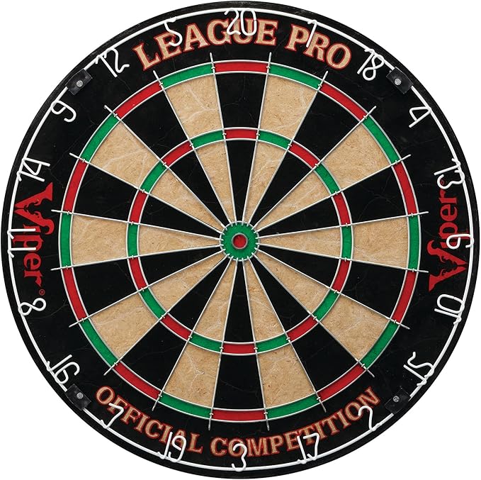 Viper League Pro Regulation Bristle Steel Tip Dartboard Starter Set with Staple-Free Bullseye, Radial Spider Wire, High-Grade Sisal with Rotating Number Ring, Chalk Cricket Scoreboard, Steel Tip Darts