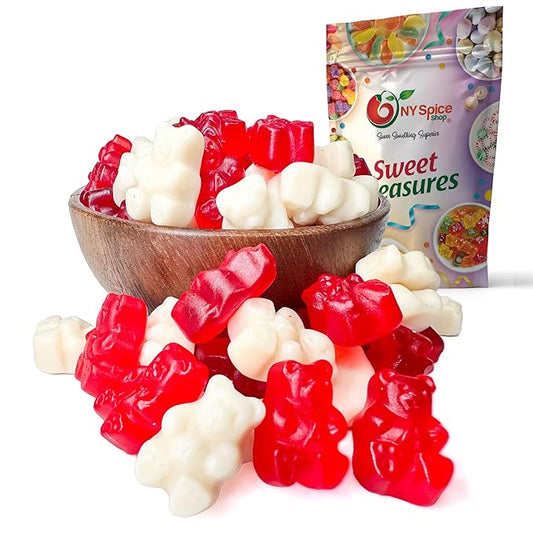 NY Spice Shop Red & White Gummy Bears - 1 Pound Gummies Bears Candy - Gummies Fruit Snacks - Chewy Candy - Flavor Gummy Candies - Gummi Bear Gift For All Occasions