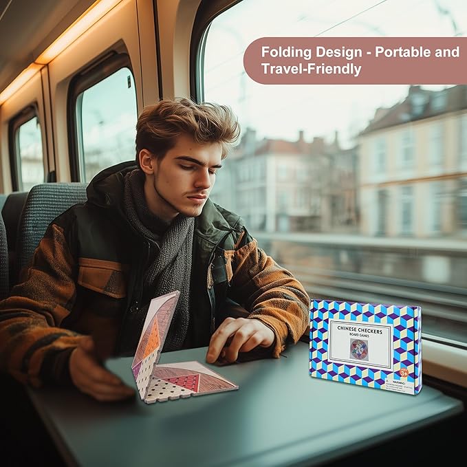 13.5" Chinese Checkers Board Game Set - Foldable Board with 60 Vibrant Acrylic Marbles, Classic Strategy Family Game for Kids & Adults, Travel-Friendly Design for Game Nights (2-6 Players)