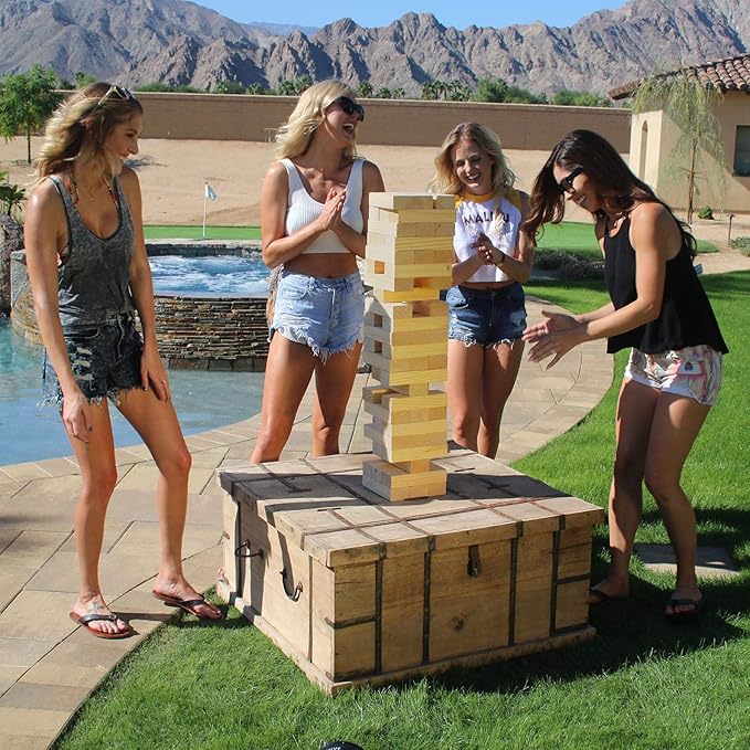 GoSports Giant Wooden Stacking Game - Stacks Up to 5 ft - Choose Brown Wood Stain, Gray, Natural, Stars & Stripes, or Tropical Hardwood - Toppling Tower
