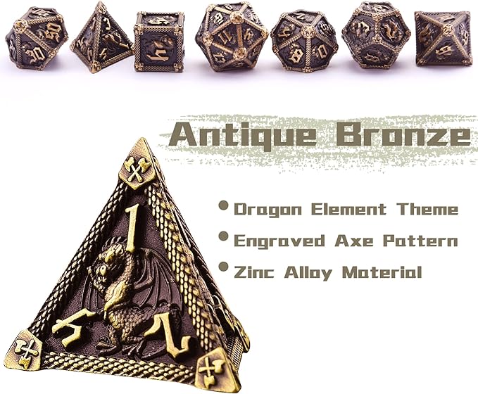 AUSTOR 7-Die Metal DND Dice Set Dungeons and Dragons Polyhedral Roll Playing Dice with Box D20 D12 D10 D% D8 D6 D4 for Pathfinder MTG RPG Board Games