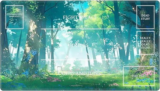 Playmat with Zones for MTG Card Game Playing, 24"x14" Commander Deck Gaming Desk Duel Mat for Beginner, Anime Woodland Forest