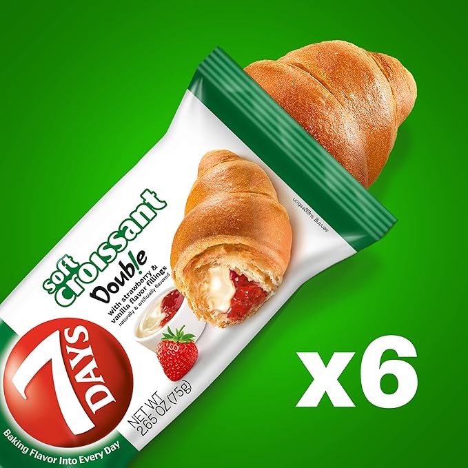 7Days Soft Croissant, Strawberry & Vanilla Croissant, Breakfast Pastry, Individually Wrapped On The Go Snack, Non-GMO, 2.65 Ounce (Pack of 6)