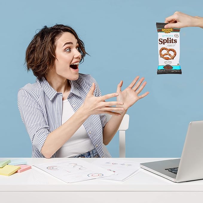 Unique Snacks Extra Salt Splits Pretzels, Original Split-Open Pretzels, Delicious Homestyle Baked Snack Bag, OU Kosher, and Non-GMO Food, No Artificial Flavor, 11 Oz. Bag, Pack of 9