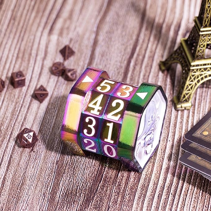 MTG Life Counter Wheel Metal Life Counter MTG Tracker, Mini Dice Set, Gift Box Packaging for Cards, MTGs Compatible Board Games, DND Game Accessories (Colorful_White)