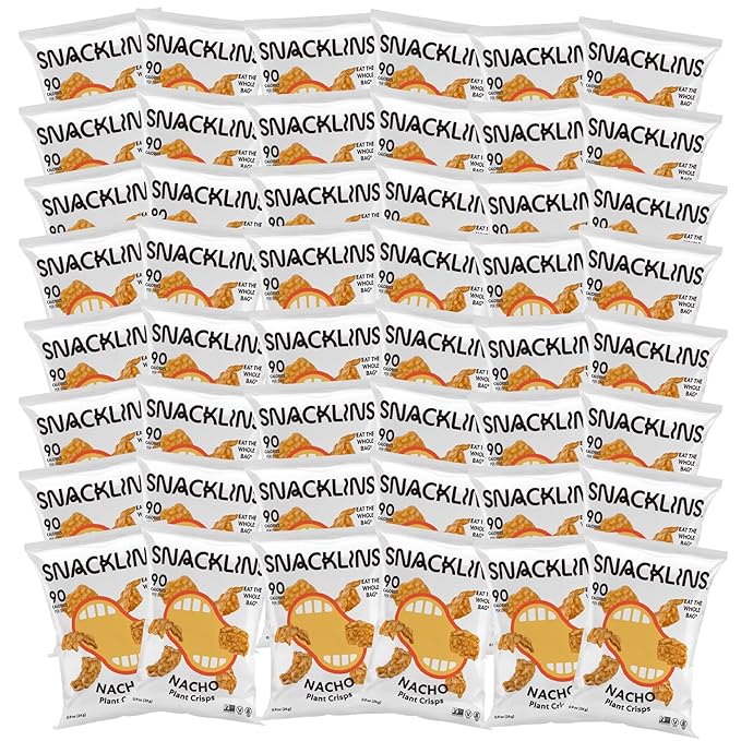 SNACKLINS Plant Based Crisps NACHO - Gluten Free, Grain Free, 100% Kosher, Vegan Healthy Snacks, Crunchy Puffed Snack, Only 100 Calories Per Bag - .9oz Bag (Case of 48)