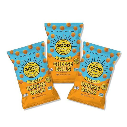 The Good Crisp Company Cheese Balls, Cheddar, 4 Ounce Bags (Pack of 3)