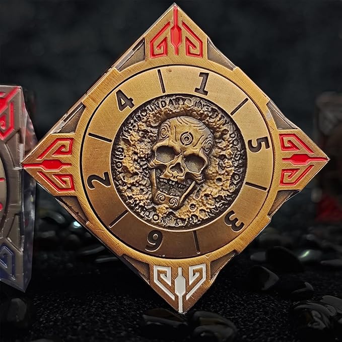 2025 New DND Spinner Dice, 7-in-1 Metal Dice Set with 3D Relief for Dungeons and Dragons Gifts, Polyhedral Roleplaying Game Dice, Fantasy D&D Tabletop RPG Accessories for DM & Player (Ancient Gold)