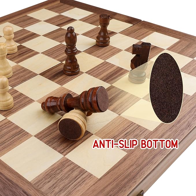 Gothink Wooden Chess Board Set with Manual for Adults Kids 15 Inch Chess Puzzle with Handmade Pieces & Storage Box Folding Portable Travel Unique Chess Game for Tournament Professional Beginner