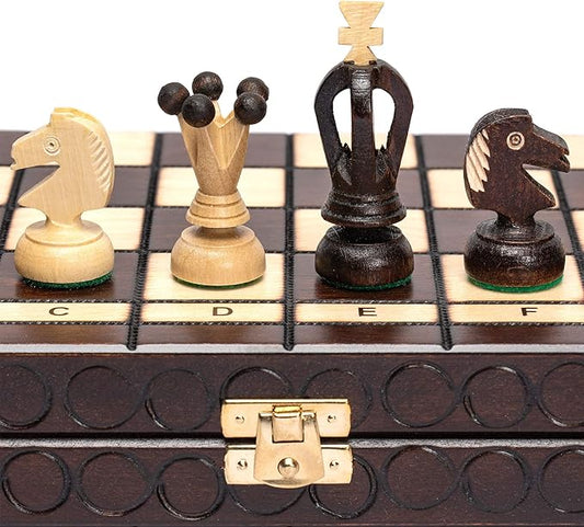 Husaria European International Chess Wooden Game Set, King's Classic - 13.8 Inches Medium Size Chess Set with Handcrafted Chessmen and Felted Folding Board