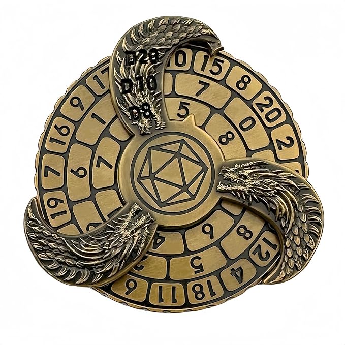 D&D Themed Fidget Spinner, dice Spinner, D4,D6, D8, D10, D12,D20,D% 7-in-1 Metal dice, Perfect for D&D Dungeons and Dragons, RPG and Pathfinder Role Playing Games (Ancient Gold Color)