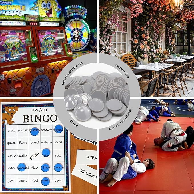 Set of 100 Opaque Plastic Learning Counters Mini Poker Chips Game Tokens with Storage Box (LightGray, 1.26 Inch)