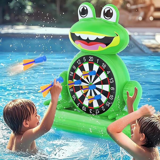 MOONTOY Inflatable Frog Dart Board Game, Fun Pool Toys for Kids, Water Games for Beach & Backyard, Summer Gift for Boys Girls Ages 6-12, Teens & Adults (Pump Included)