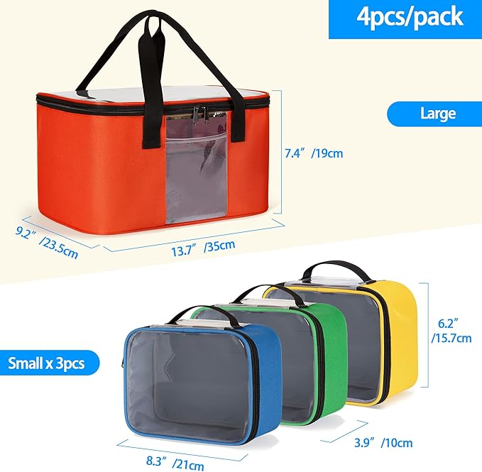 Large Toy Storage Organizer with 3 Small Zipper Bags Compatible with Lego Bricks, Travel Organizer Case for Building Blocks, Car Toy, Dolls, Crafts, Magnetic Toys, Board Game Storage Case