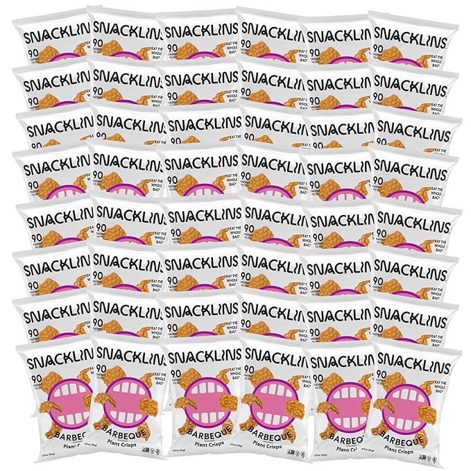 SNACKLINS Plant Based Crisps BARBEQUE - Gluten Free, Grain Free, 100% Kosher, Vegan Healthy Snacks, Crunchy Puffed Snack, Only 100 Calories Per Bag - .9oz Bag (Case of 48)