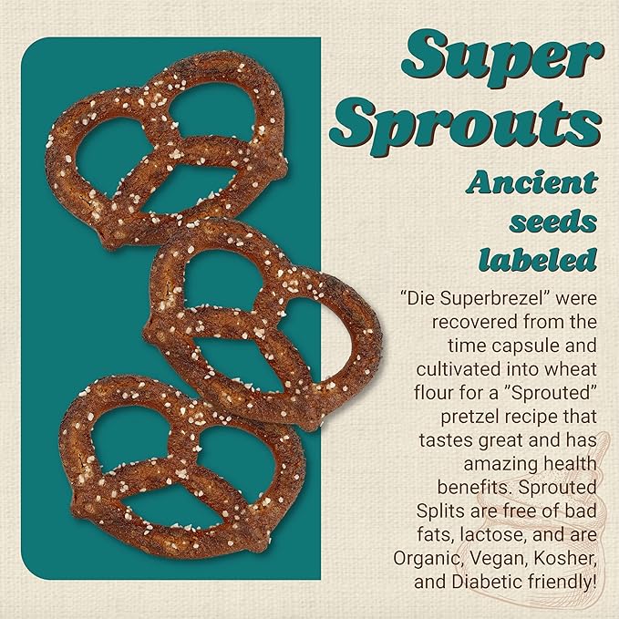 Unique Snacks Sprouted Splits Pretzels, Sprouted Pretzels, Delicious Homestyle Baked Snack Bag, OU Kosher, and Non-GMO Food, No Artificial Flavor, 8 Oz. Bag, Pack of 12