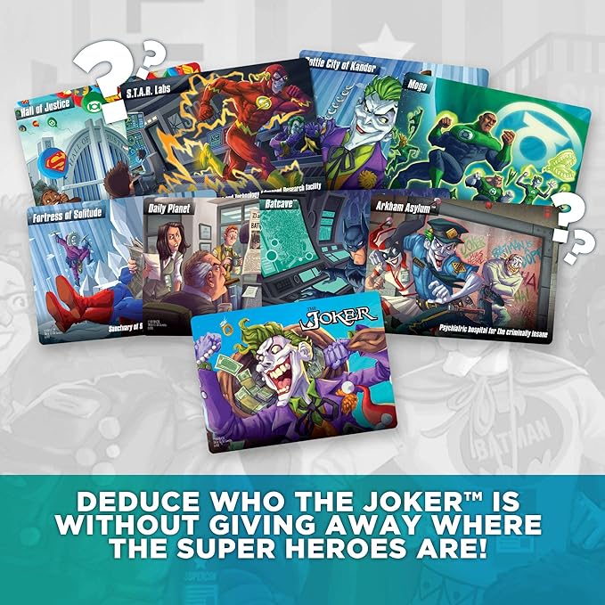 DC Spyfall - The Perfect Party Game - Find The Joker Before Time Runs Out - for 3 to 8 Players - Board Games for Teens and Adults - Featuring Batman, Superman, Wonder Woman, and More - Ages 13+