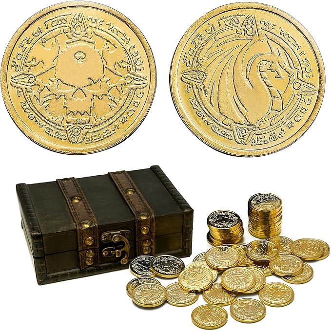 Metal Pirate Coins, 50 Pieces Lots of Toys Gold Coins for Board,for DND Props Accessories, Treasures and Treasure chests Fantasy Dragon Coinsfor RPG Tablelap(Gold 50 Pieces)