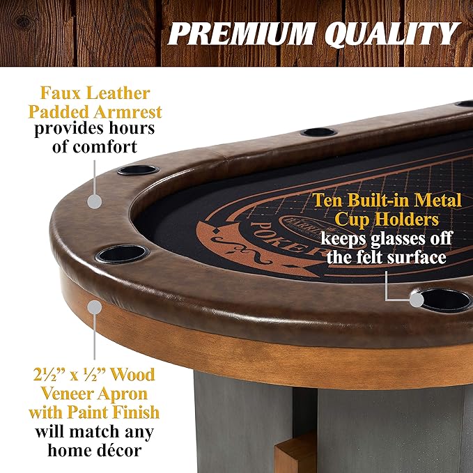 Barrington Poker Multiple Styles Folding Poker Table & Poker Table Top/Dining Table Collection, Durable Padded Rail Tables with Felt Playing Surface, Perfect for Texas Holdem Games