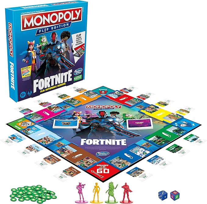 Hasbro Gaming Monopoly Flip Edition: Fortnite Board Game for Ages 13 Game Inspired by Fortnite Video Game, Board Games for Teens and Adults, 2-4 Players