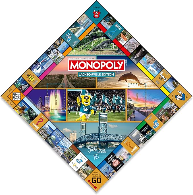 Monopoly Board Game – Jacksonville, FL Edition: 2-6 Players Family Board Games for Kids and Adults, Board Games for Kids 8 and Up, Ideal for Game Night