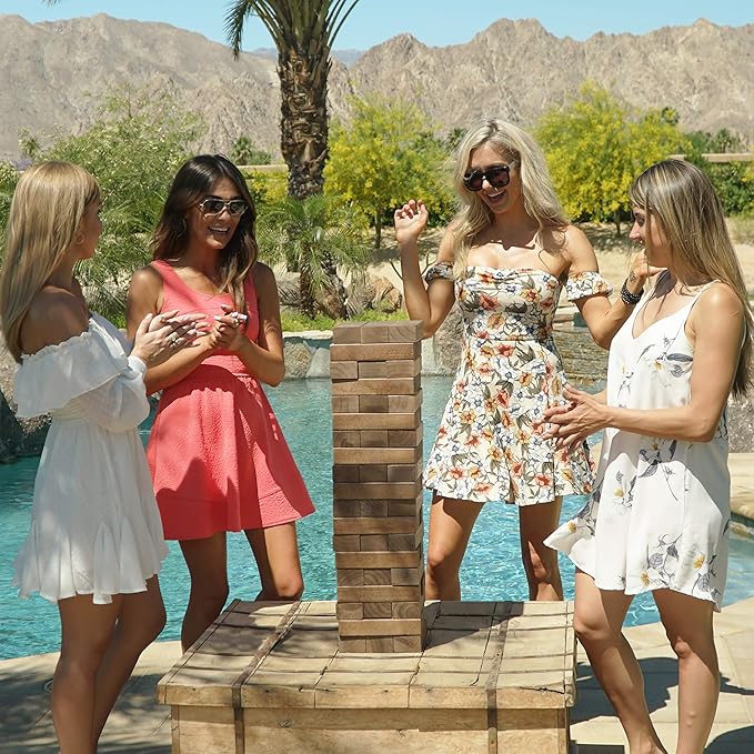 GoSports Giant Wooden Stacking Game - Stacks Up to 5 ft - Choose Brown Wood Stain, Gray, Natural, Stars & Stripes, or Tropical Hardwood - Toppling Tower