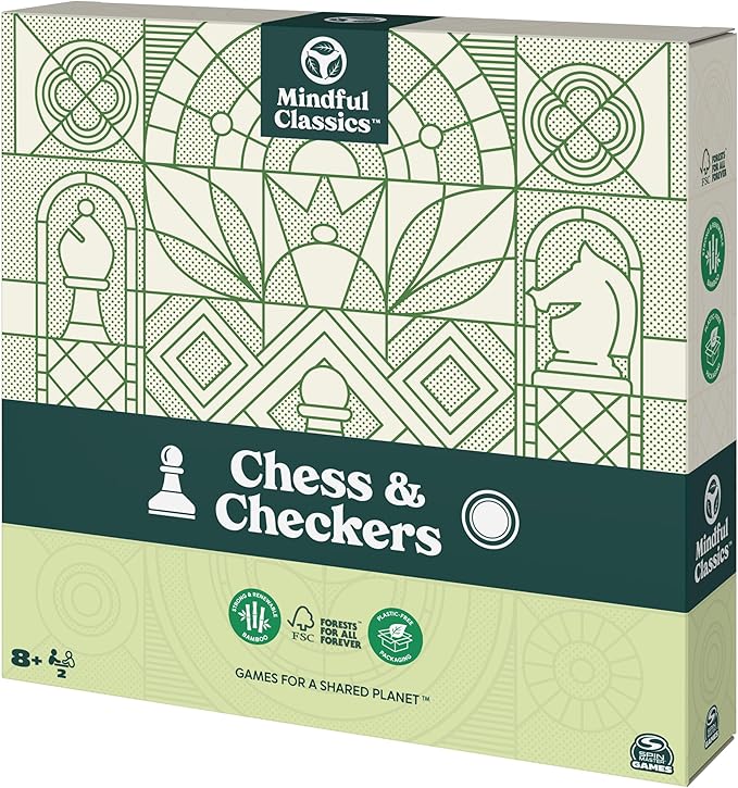 Chess Checkers Board Game Set with Bamboo Wooden Box Family Board Games Eco-Friendly Gift, for Adults and Kids Ages 8 and up
