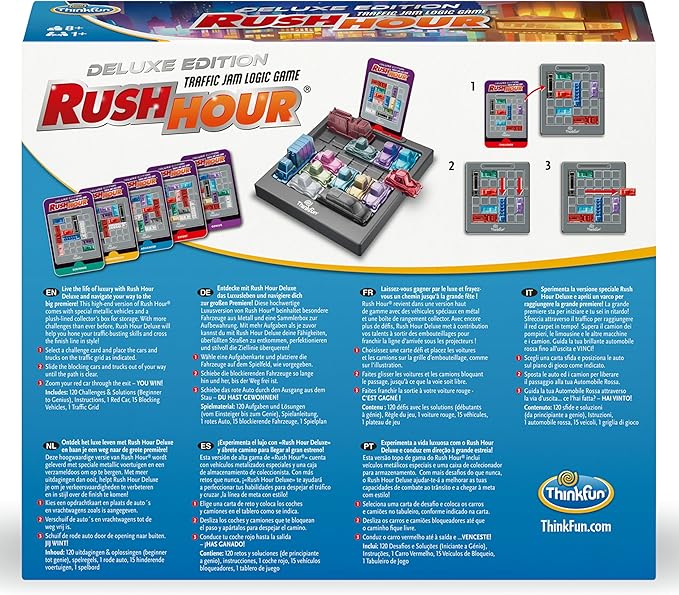 ThinkFun Rush Hour Deluxe – The Gamer's Logic Game | Navigate 120 Traffic Challenges with Collector's Edition Limo and Metallic Design | Ages 8+