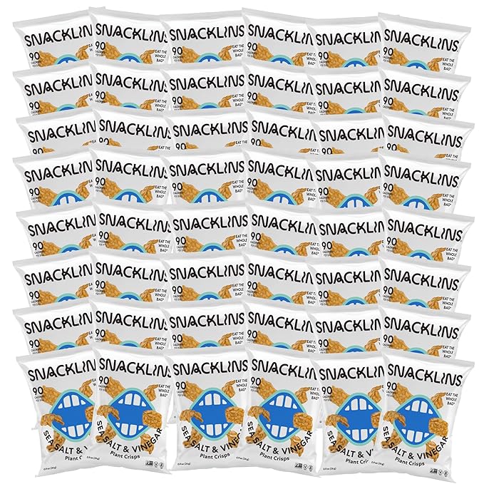 SNACKLINS Plant Based Crisps SEA SALT & VINEGAR - Gluten Free, Grain Free, 100% Kosher, Vegan Healthy Snacks, Crunchy Puffed Snack, Only 90 Calories Per Bag - .9oz Bag (Case of 48)